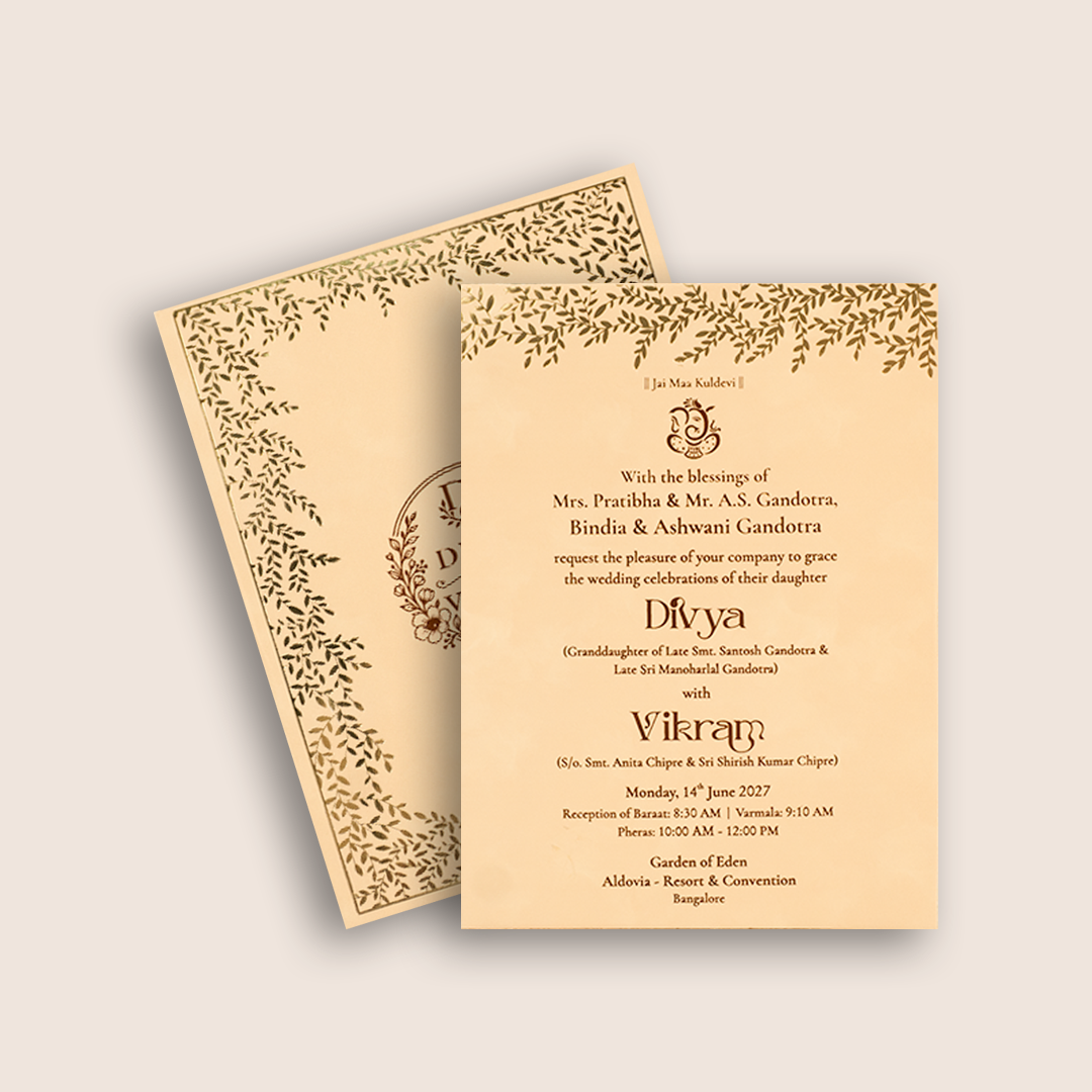 Beige Floral Single Sheet Wedding Invitation - KNPD1904