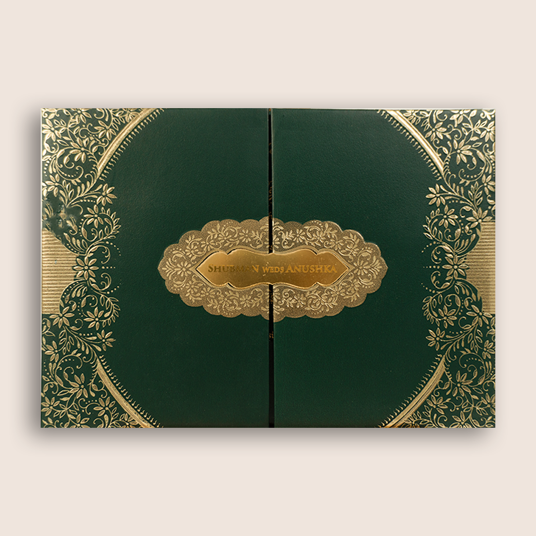 Green Floral Door Style Padded Wedding Invitation - KRB10491