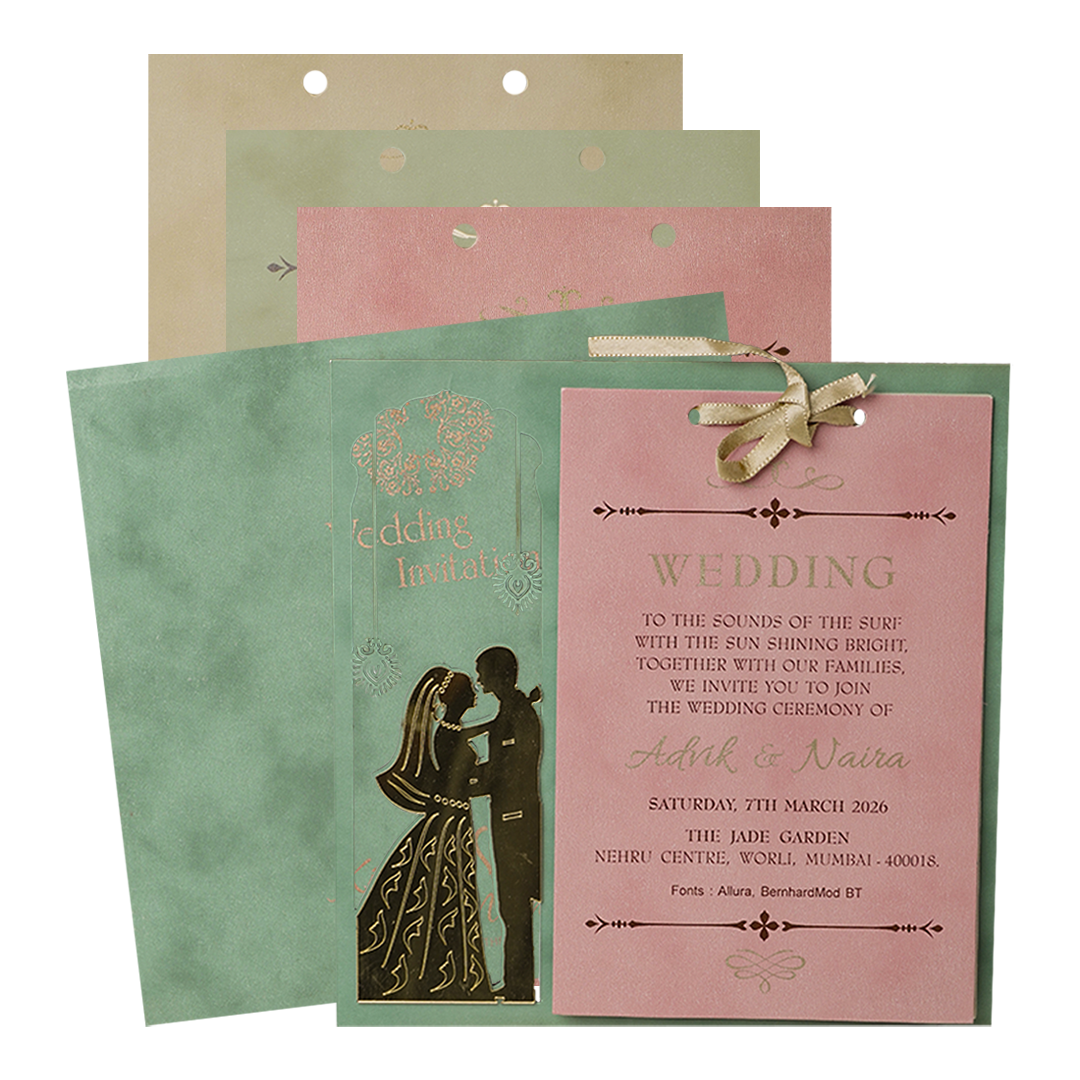 Green Bride Groom Laser-Cut Wedding Card-KRC31570