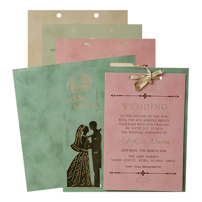 Green Bride Groom Laser-Cut Wedding Card-KRC31570