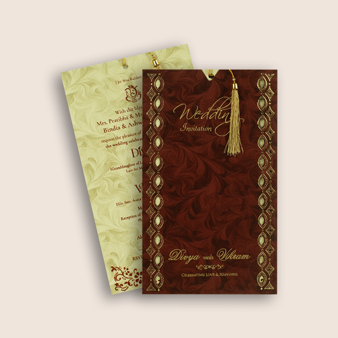 Burgundy Single Sheet Laser Cut Wedding Invitation - KNPD1191