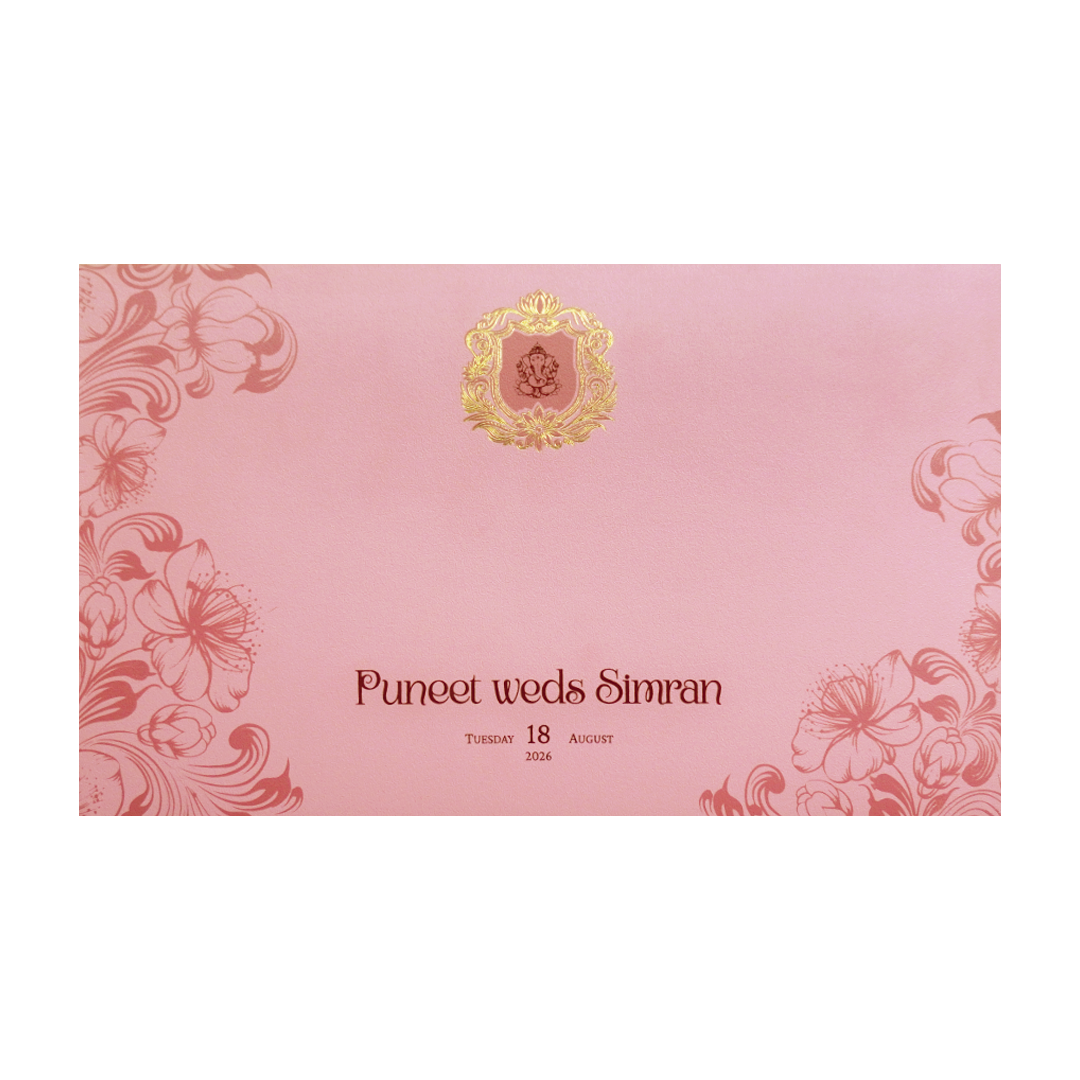 Blush Pink Floral Crest Wedding Invitation Card-KPR24520