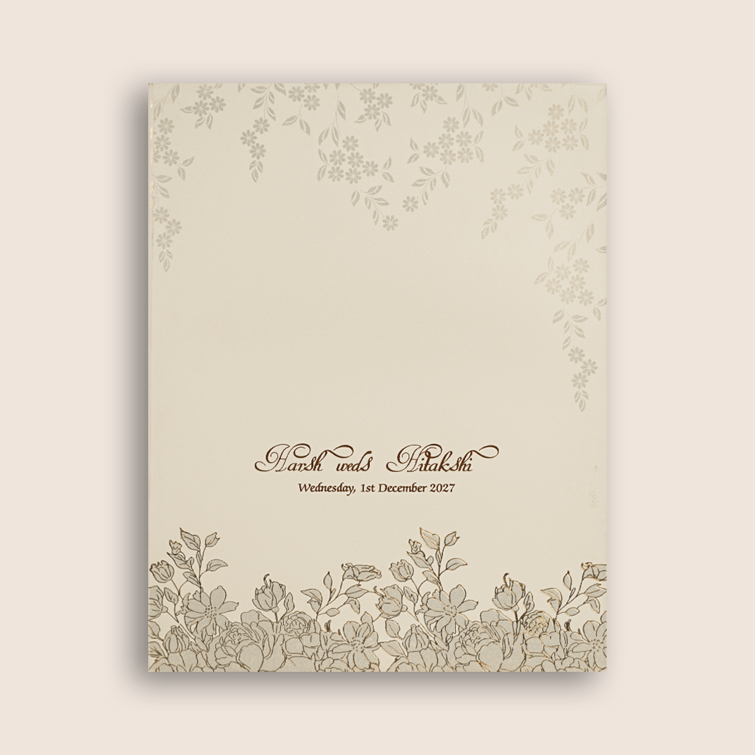 White Floral Embossed Padded Invitation Card - KPR010220