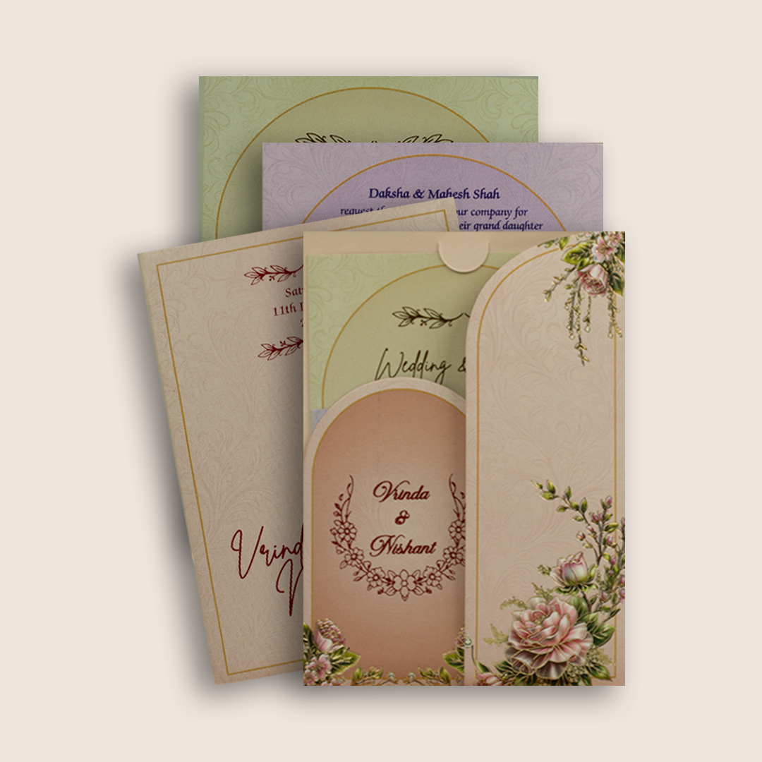 Pink Floral Door Style Wedding Invitation Card - KPR07380