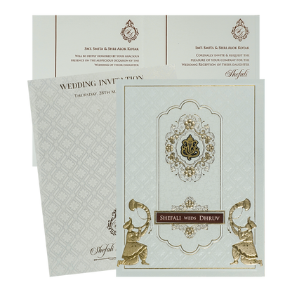 White Ganesha Floral Wedding Card-KRE28370