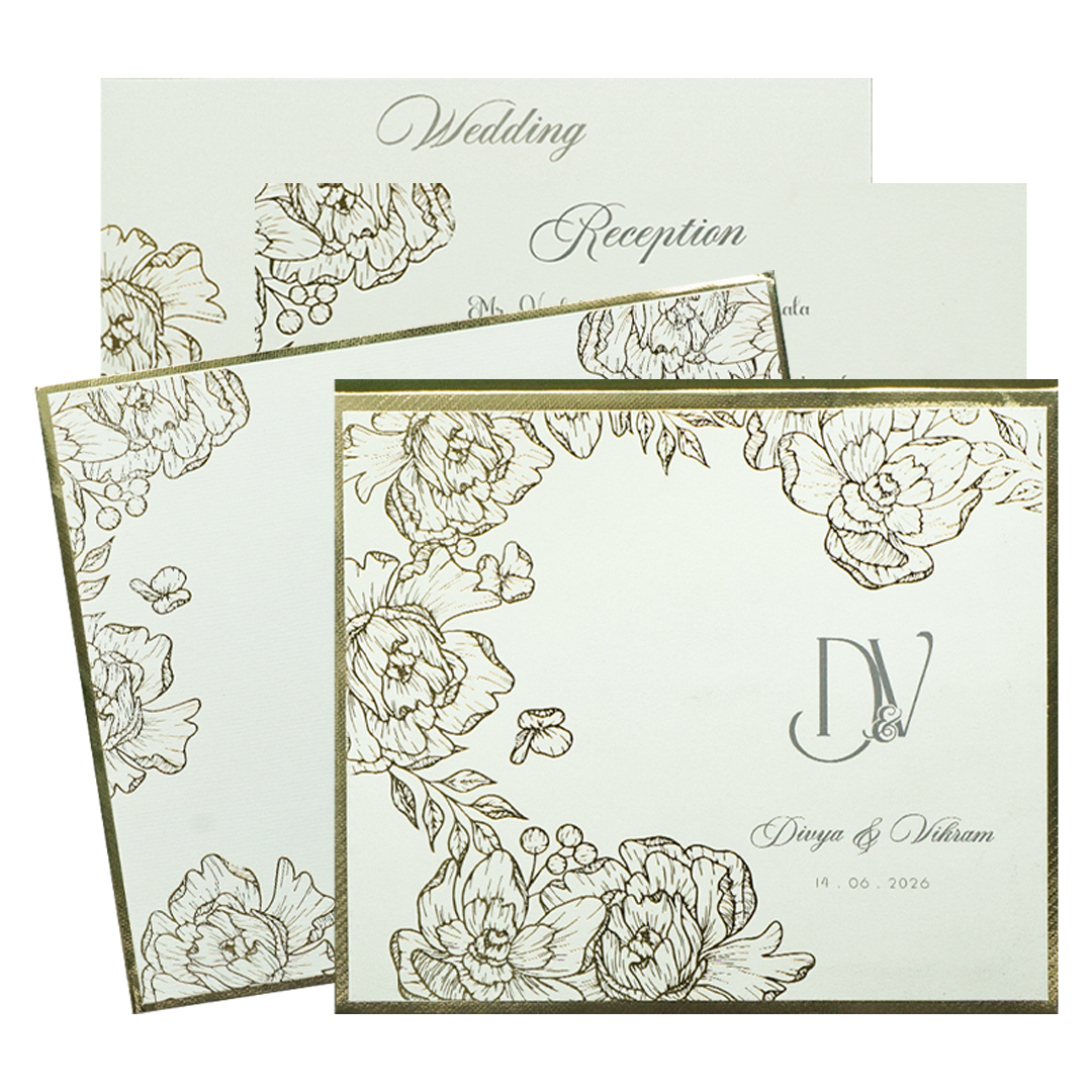 White Padded Floral Wedding Card-KNK4011G