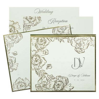 White Padded Floral Wedding Card-KNK4011G