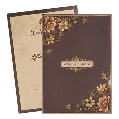 Brown Floral Padded Wedding Card-KSH72520
