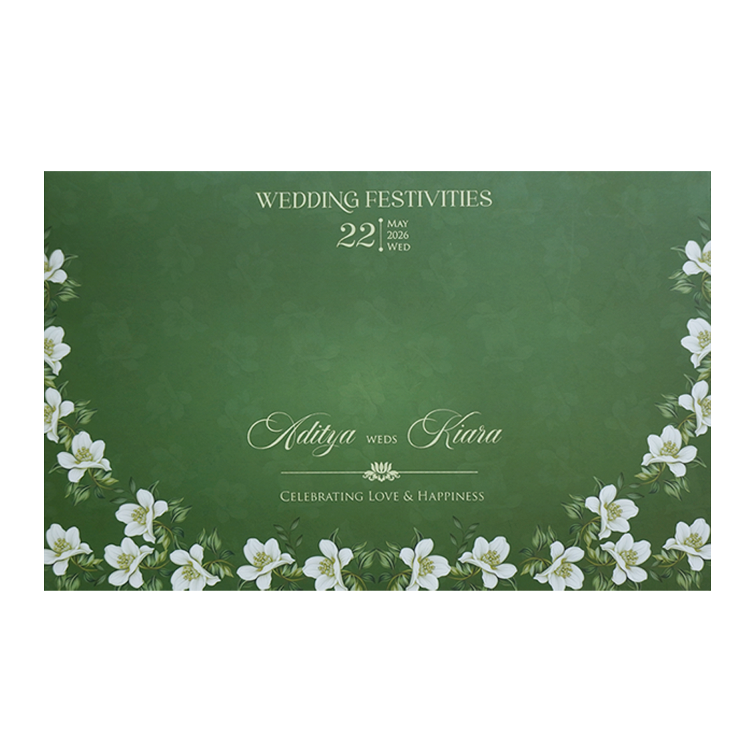 Elegant Green Floral Laser Cut Wedding Card - KFR16300