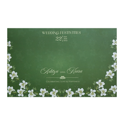 Elegant Green Floral Laser Cut Wedding Card - KFR16300