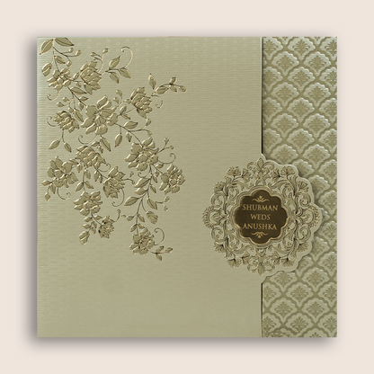 Cream Embossed Floral Door Style Wedding Invitation - KRB10110
