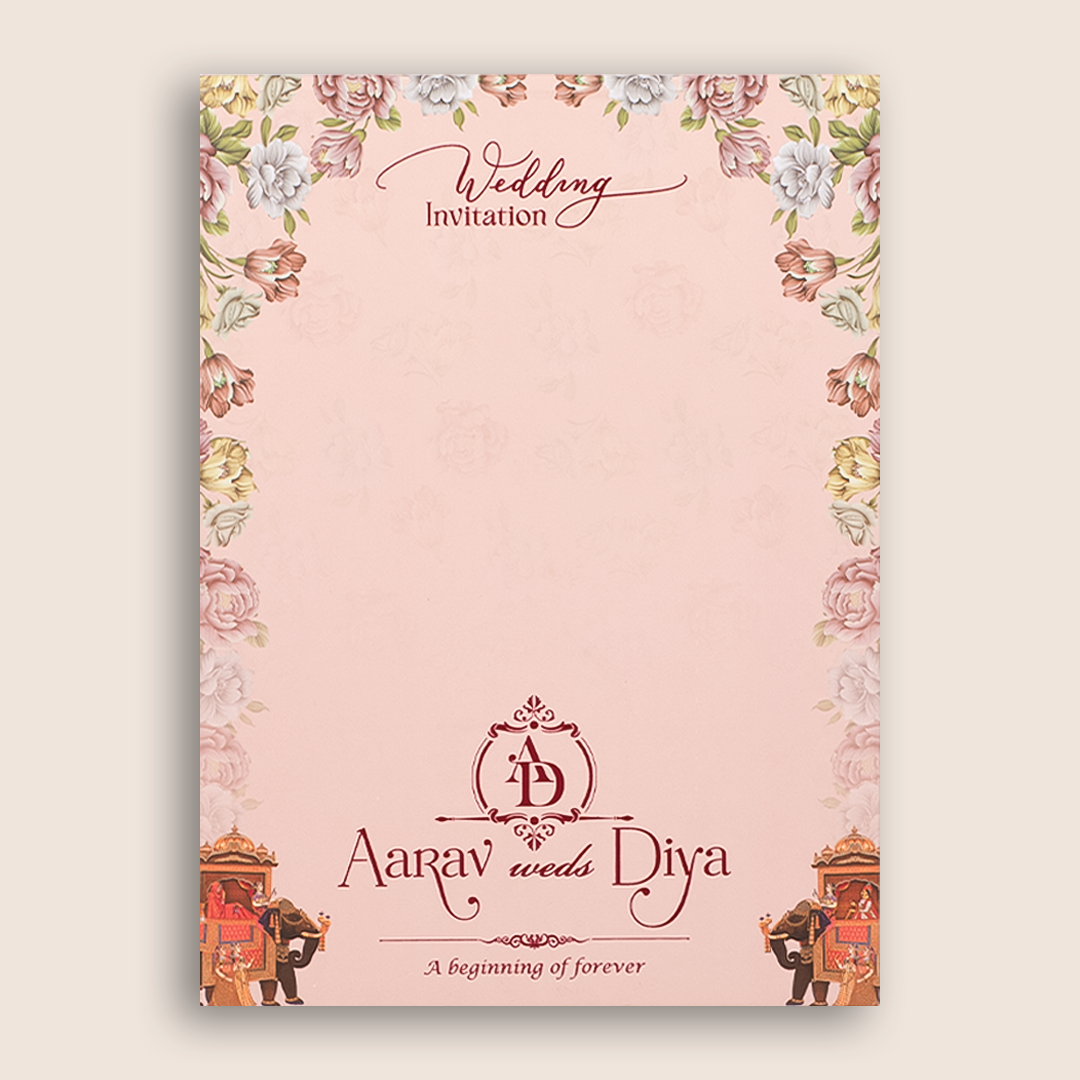 Pink Elephant Arch Padded Door Style Wedding Card - KVN07220
