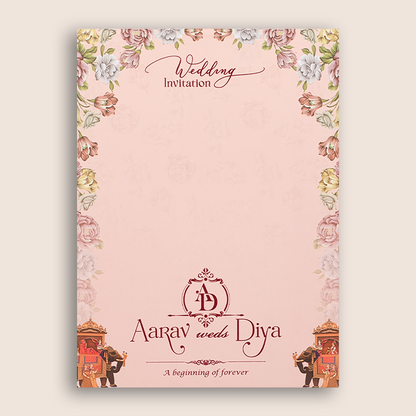 Pink Elephant Arch Padded Door Style Wedding Card - KVN07220