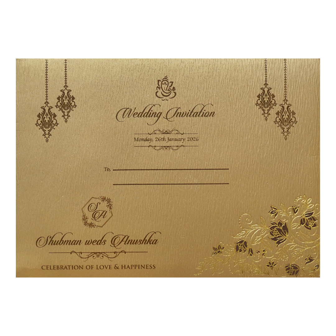Gold Padded Embossed Floral Wedding Invitation Card-KRB09761