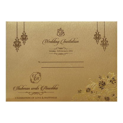 Gold Padded Embossed Floral Wedding Invitation Card-KRB09761