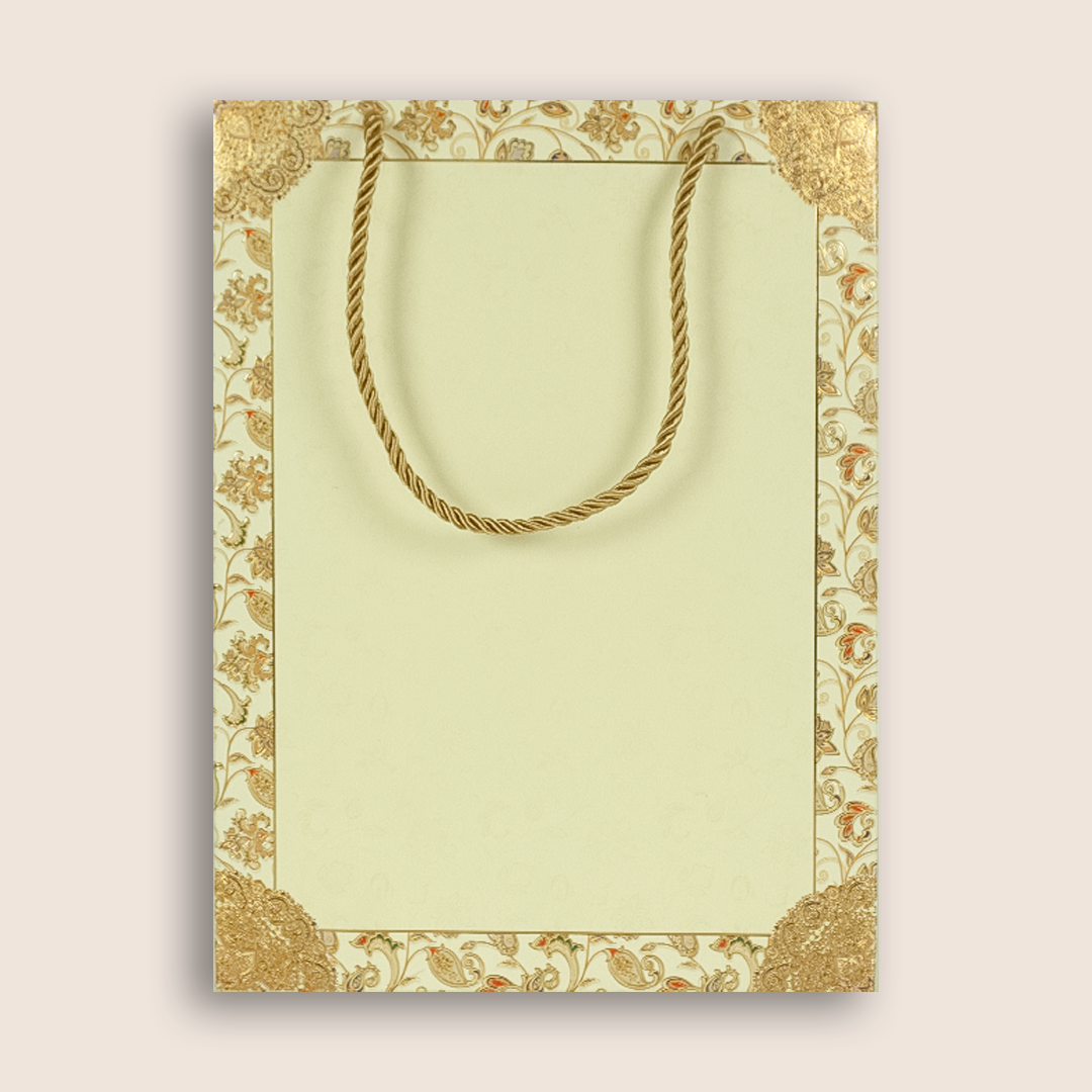 Cream Premium Floral Bag Style Wedding Card - KAA05900