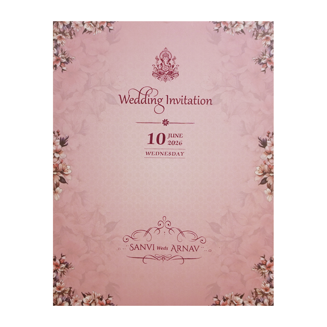 Blush Pink Padded Floral Wedding Card - KVN07670