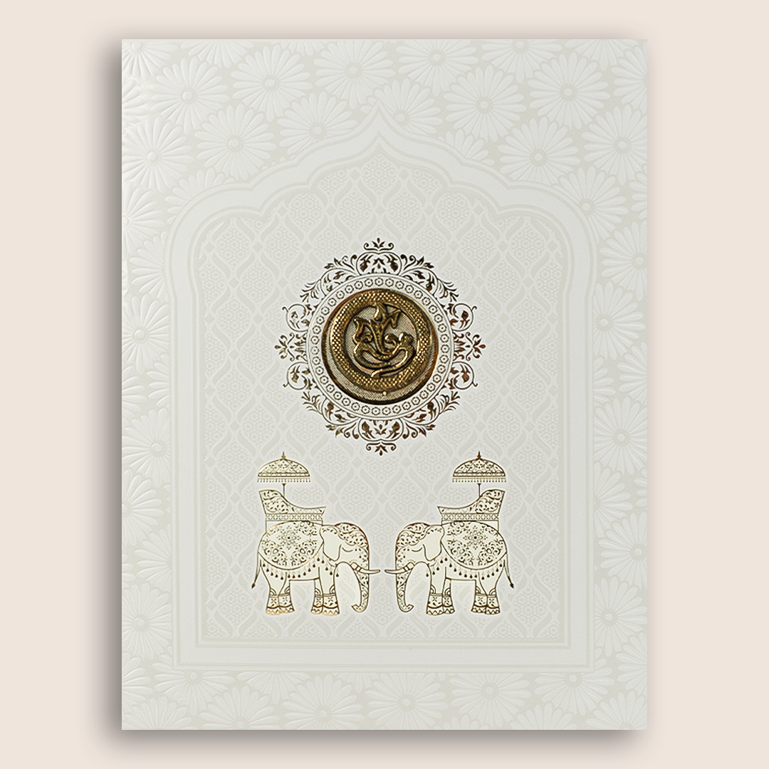 Ivory Floral Elephant Invitation Card-KNJS2067