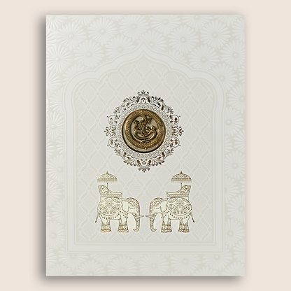 Ivory Floral Elephant Invitation Card-KNJS2067