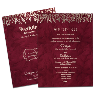 Red Gold Single Sheet Wedding Card-KNPD1485