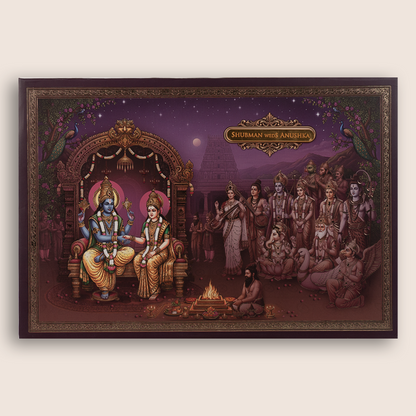 Purple Lord Lakshmi Narayan Padded Wedding Invitation Card - KRB10790