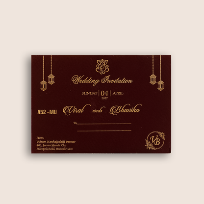 Maroon Floral Single Side Flap Marriage Invitation - KMARA520