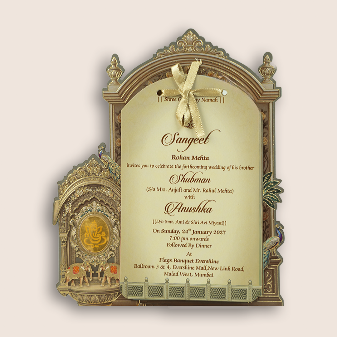 Grey Arch MDF Laser Cut Wedding Invitation Card - KRB10080