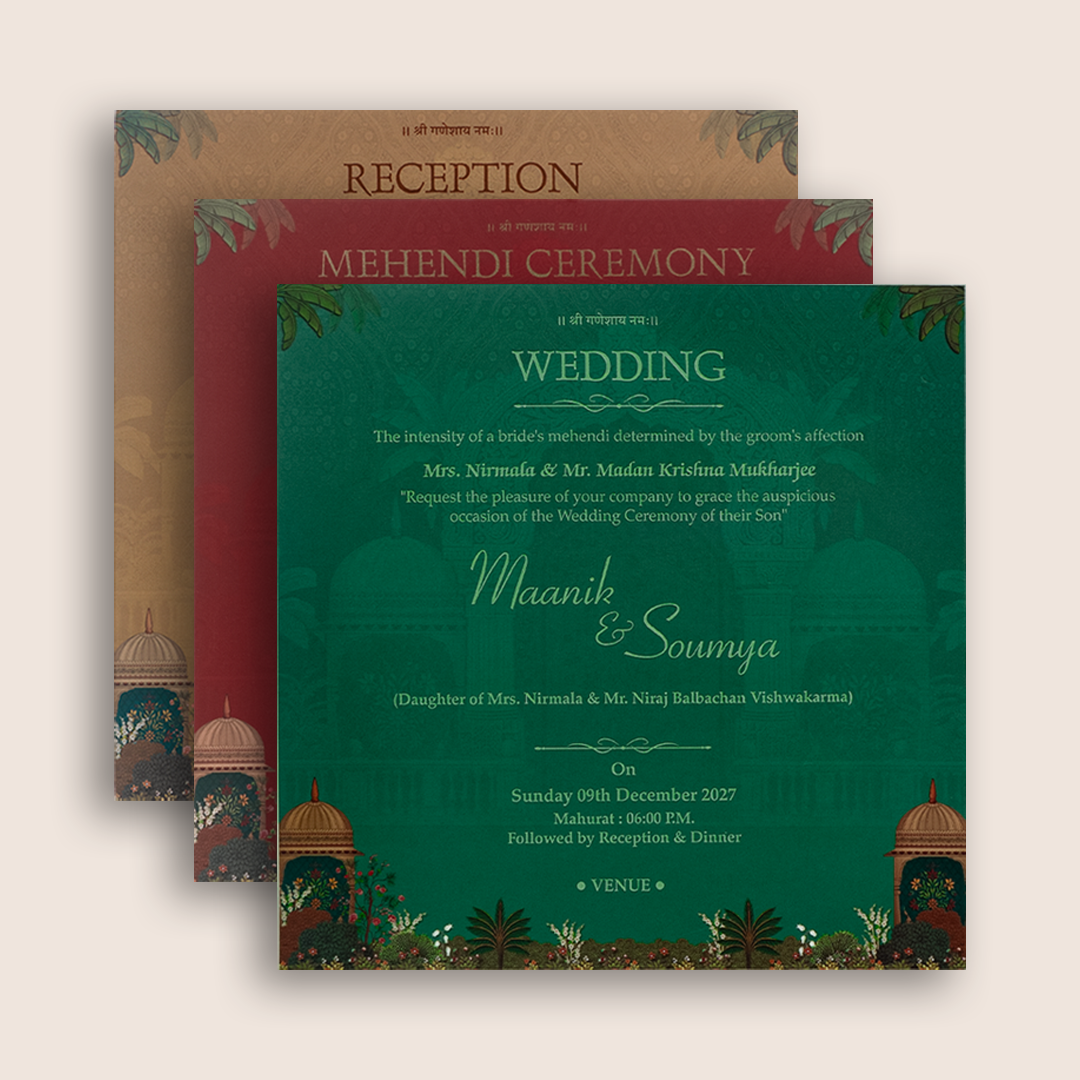 Maroon Lord Shrinathji Padded Wedding Card - KSH18600