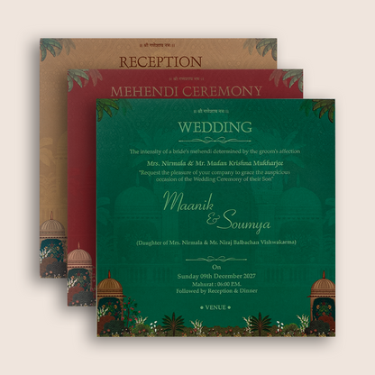Maroon Lord Shrinathji Padded Wedding Card - KSH18600