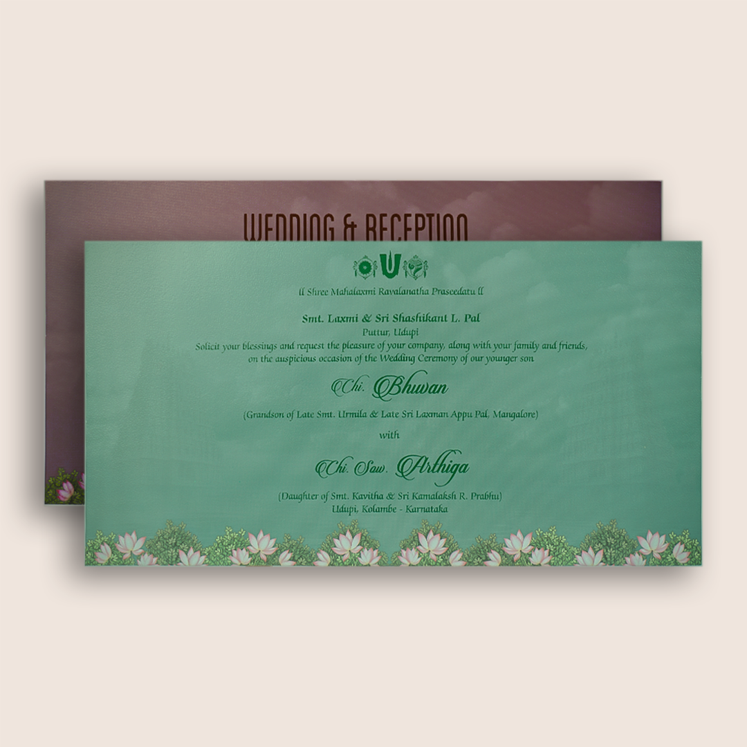 Green Embossed Lord Balaji Padmavati Marriage Card - KVN08050