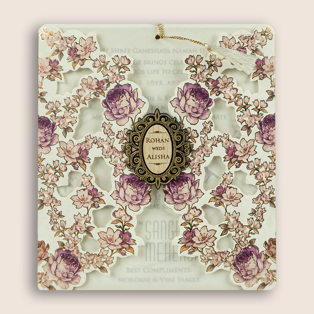 White Floral Laser Cut Door Style Wedding Card - KFR17190
