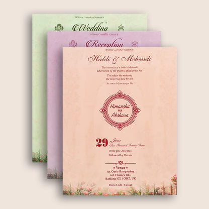 Pink Floral Elephant Padded Door Style Wedding Card - KSH73740
