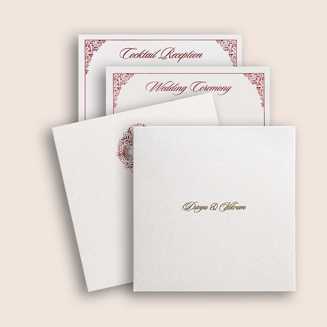 White Embossed Padded Wedding Card - KNK4021W