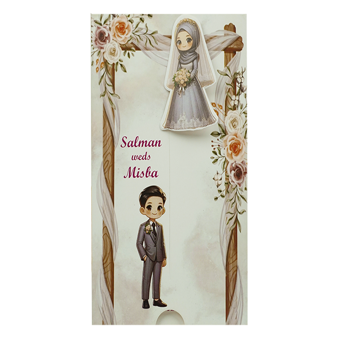 Grey Slide Floral Bride Groom Wedding Card-KNKSP757