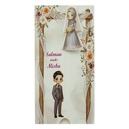 Grey Slide Floral Bride Groom Wedding Card-KNKSP757