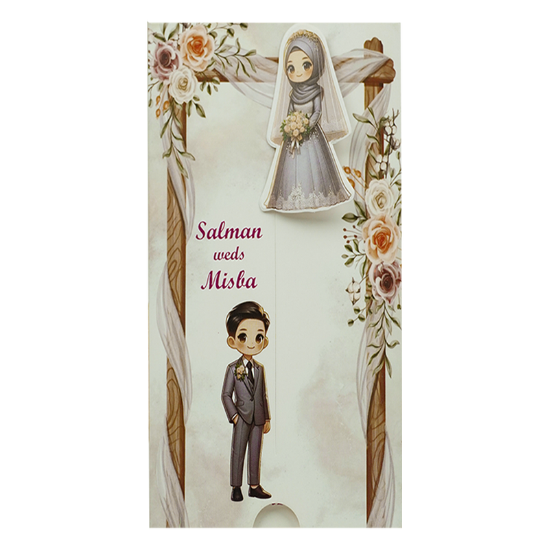 Grey Slide Floral Bride Groom Wedding Card-KNKSP757
