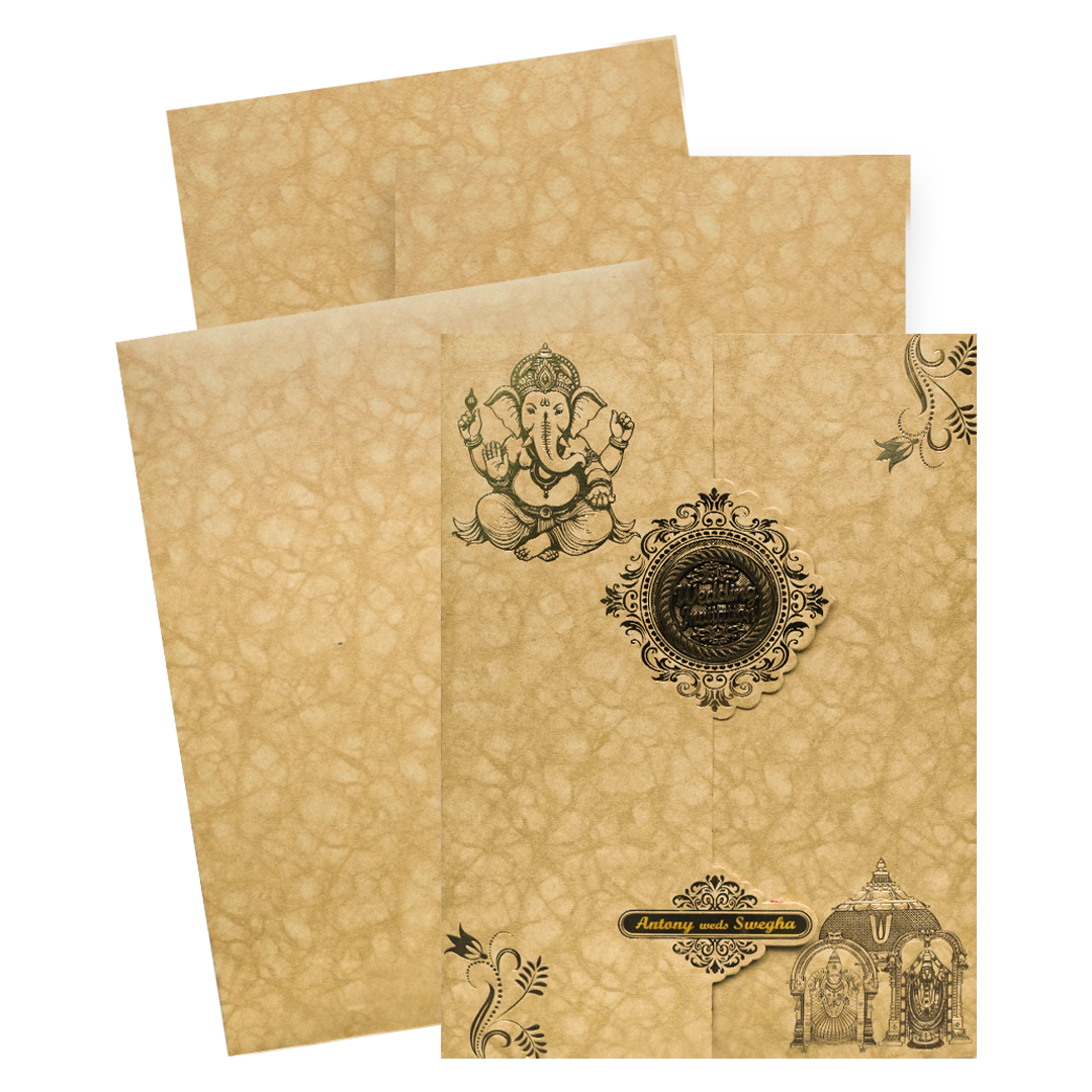 Gold Door Style Floral Ganesha Wedding Card-KNM2901B.