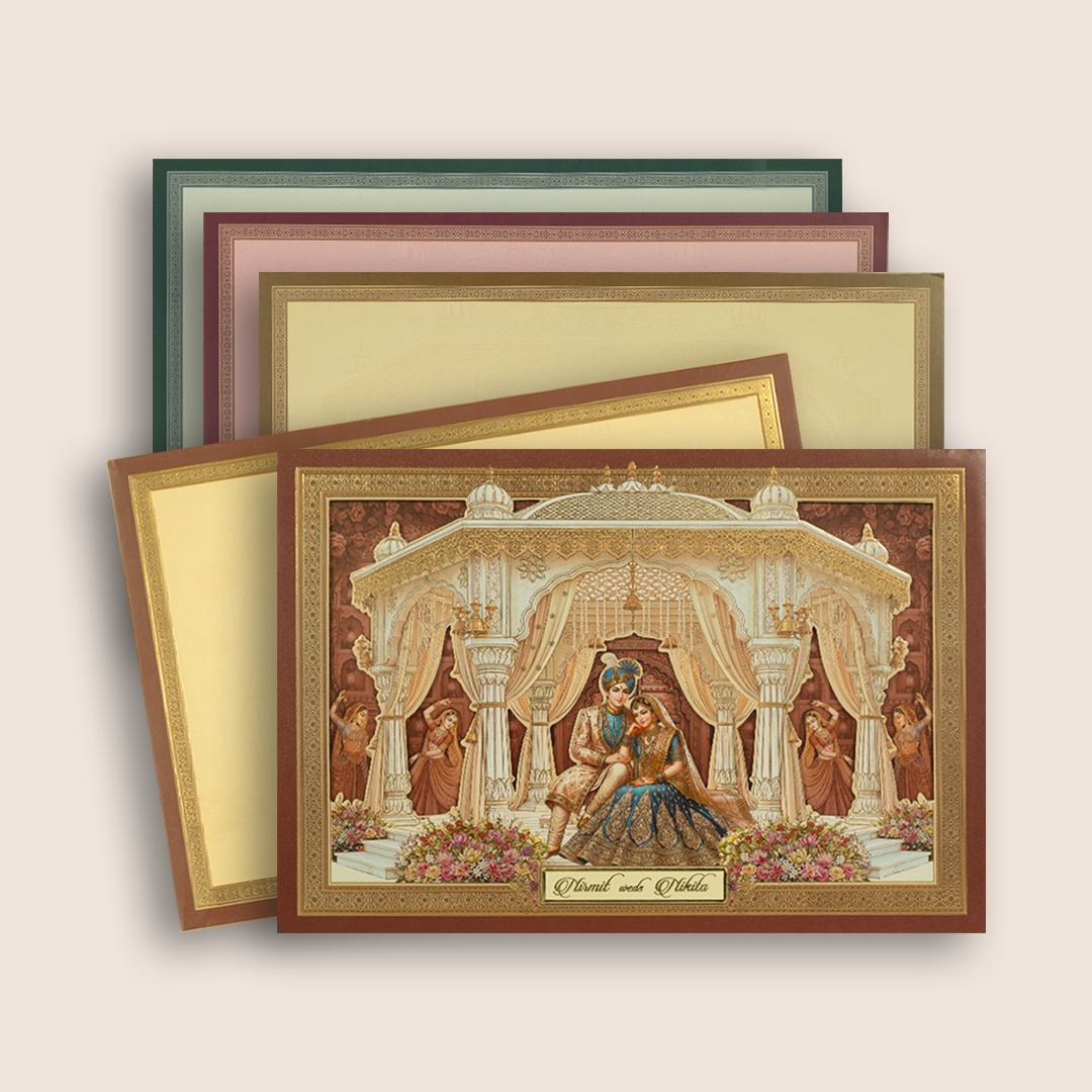 Brown Padded Laser Cut Mandap Wedding Card - KAA05950