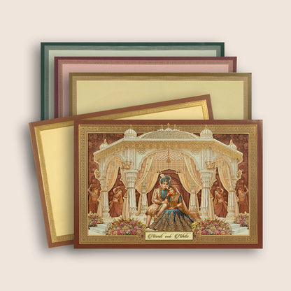 Brown Padded Laser Cut Mandap Wedding Card - KAA05950