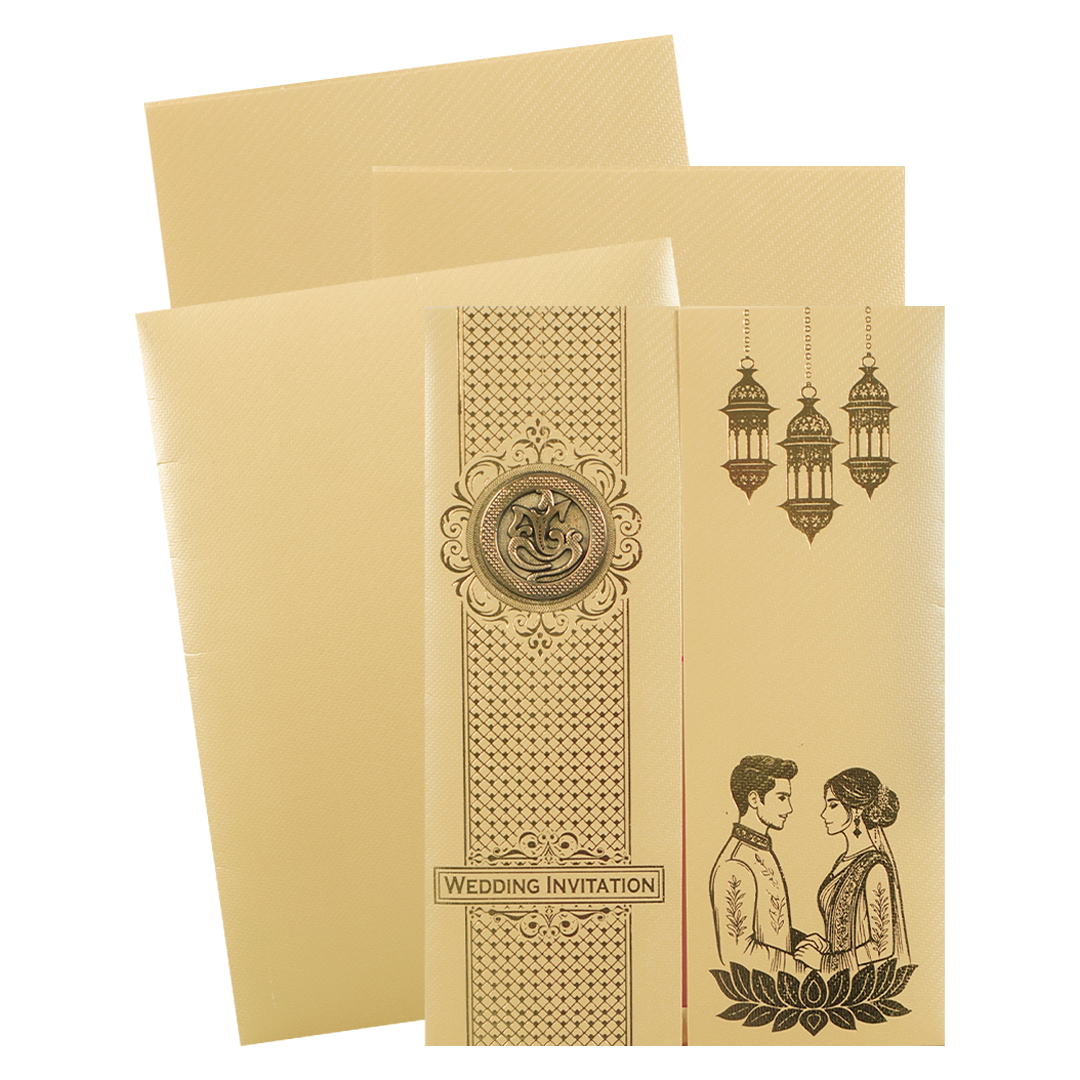 Gold Lantern Couple Wedding Card-KNKTC046