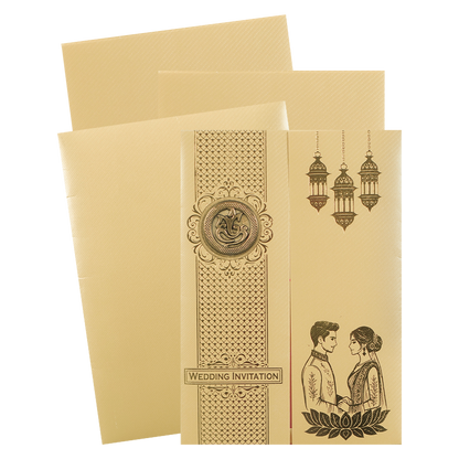 Gold Door Style Bride Groom Wedding Card-KNKTC046