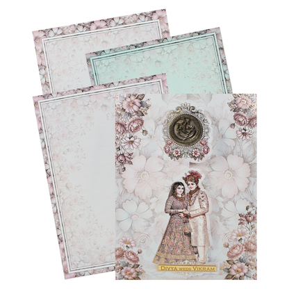 Ganesha Floral Bride &amp; Groom Wedding Card-KNAR2402