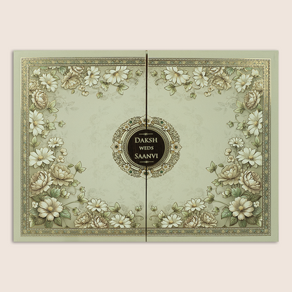 Grey Embossed Floral Door Style Padded Wedding Card - KSH18980