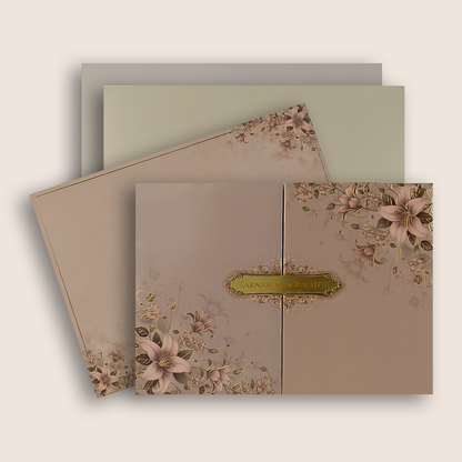 Peach Padded Floral Door Style Wedding Card - KAA06070