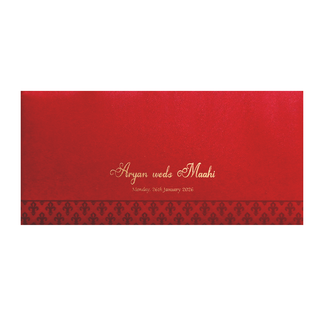 Red Gold Embossed Regal Wedding Invitation Card-KPR06270