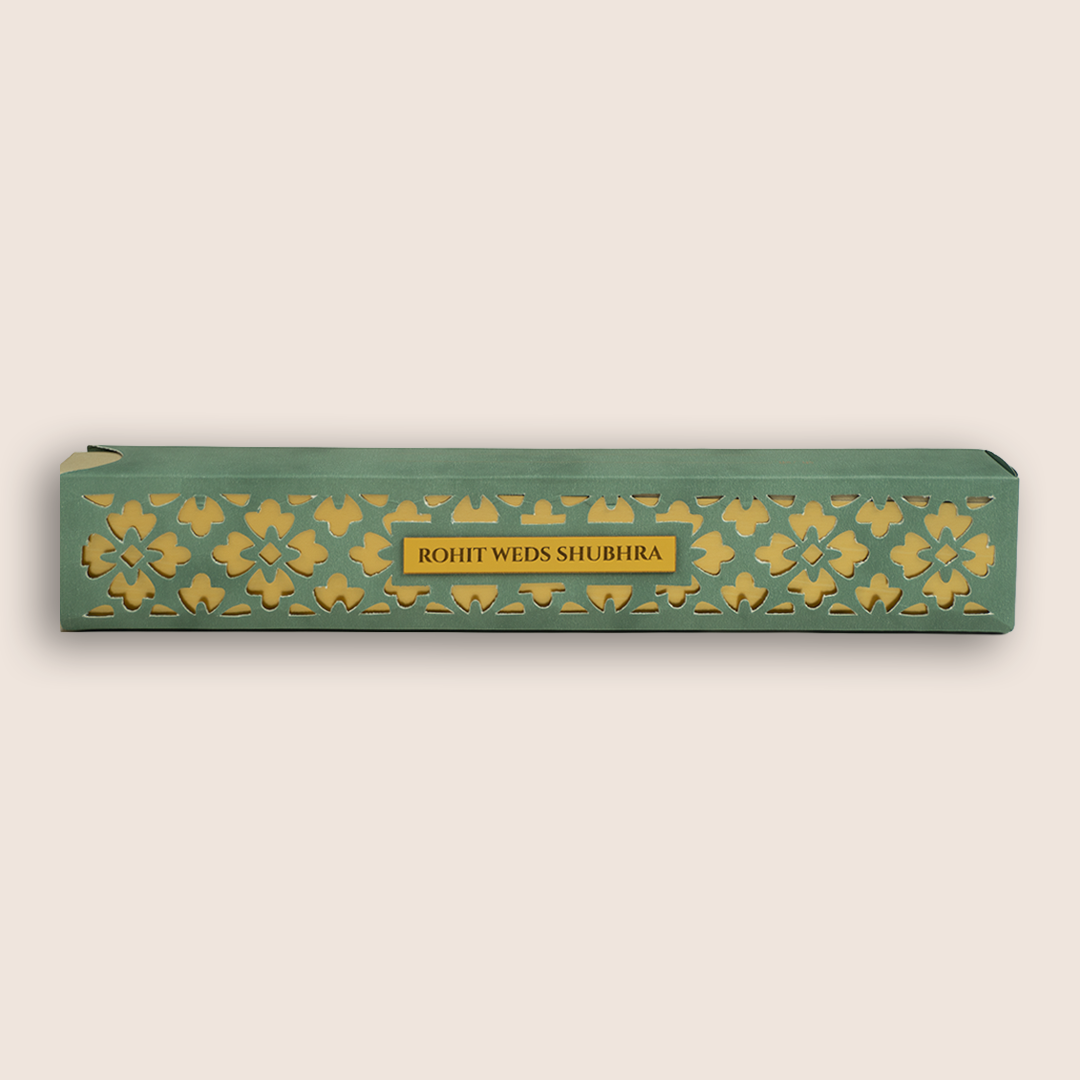 Green Laser Cut Floral Scroll Box Card - KJPS2924