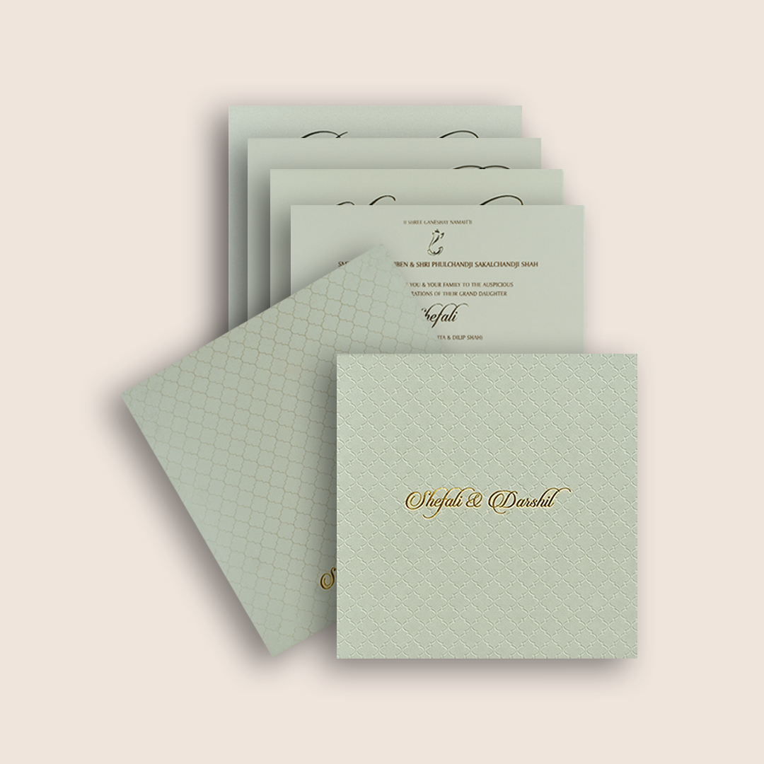 White Embossed Pattern Padded Wedding Card - KPR020080
