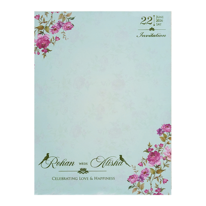 Mint Blue Floral Wedding Card - KFR16360