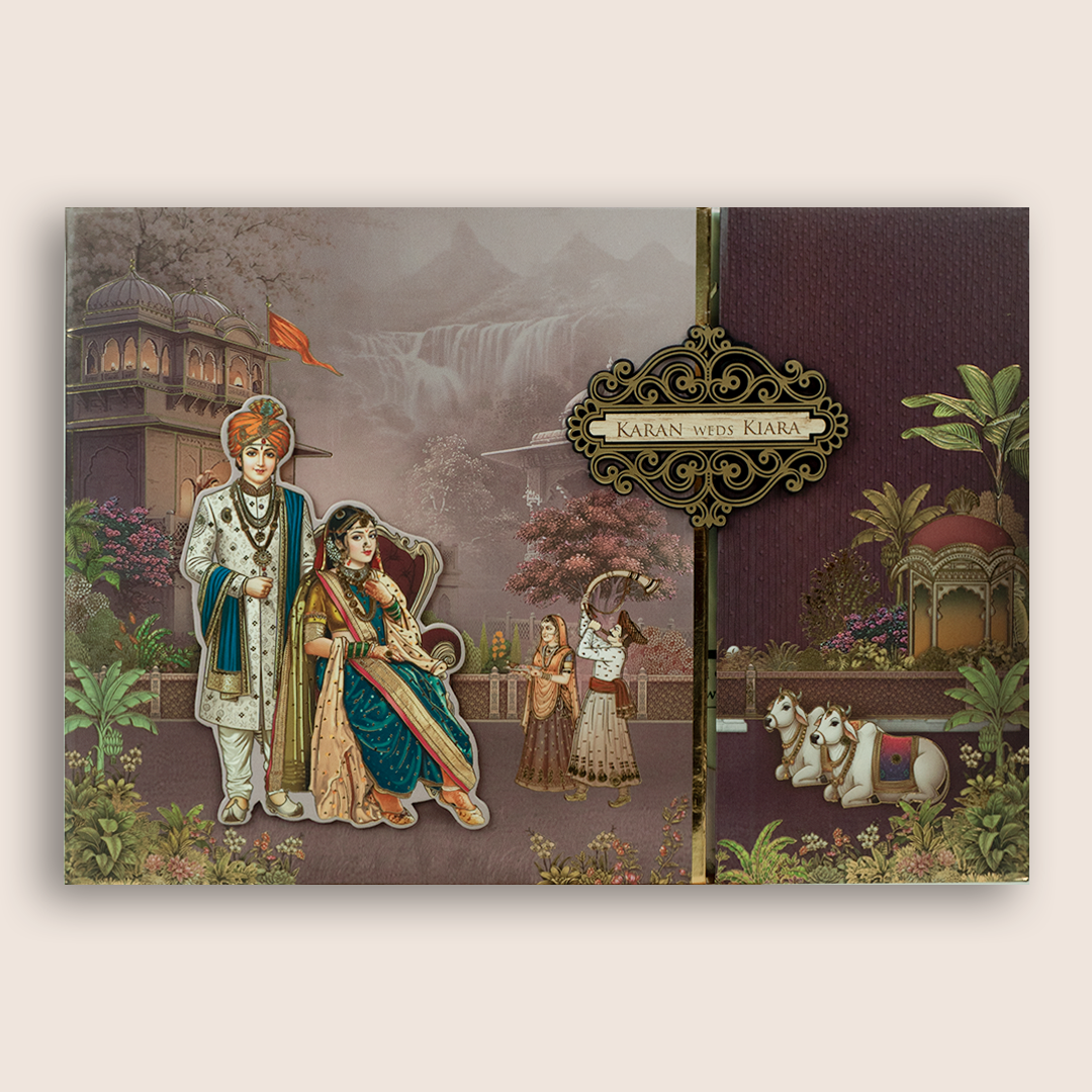 Lavender Bride Groom Padded Door Style Wedding Card - KSH18180