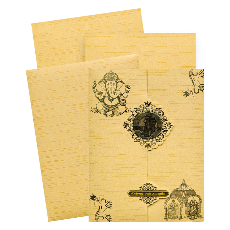 Gold Door Style Temple Design Wedding Card-KNM2901G.